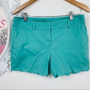 Loft / Preppy Light Green Scalloped Hem Shorts